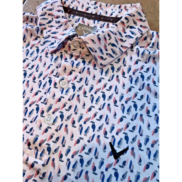 Callaway Shirt Mens M White Golf Polo Parrots Toucan All Over Print Opti Dri - Picture 1 of 6
